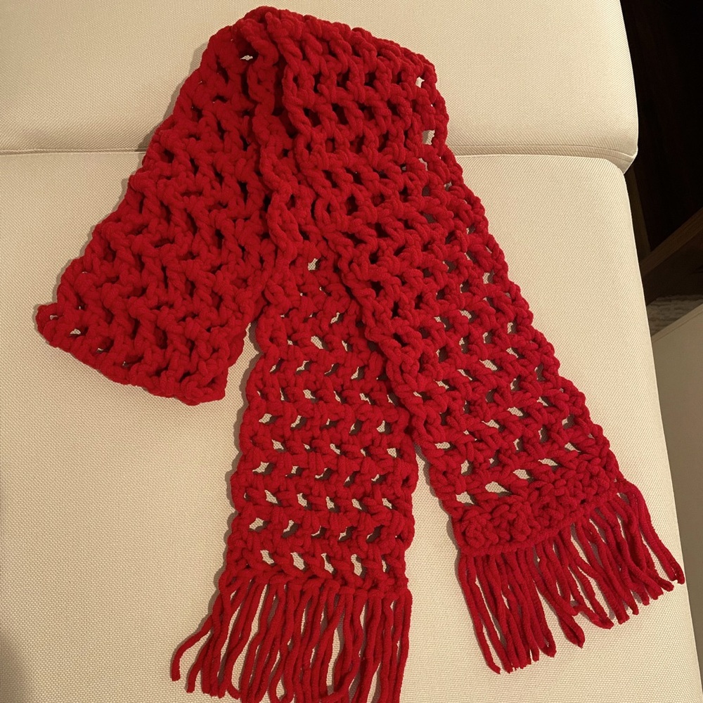 Festive Hand Crochet Red Scarf